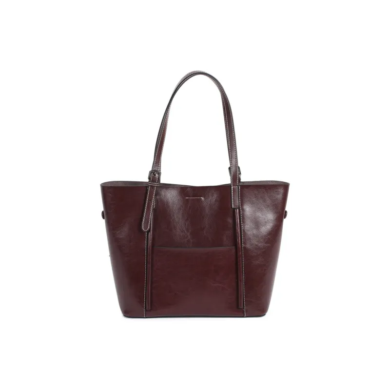 TTaG．baG Cow Leather Tote Bag, Shopping Bag, Handbag, Shoulder Bag Women's Black/Coffee/Sunset Yellow/Blue-4