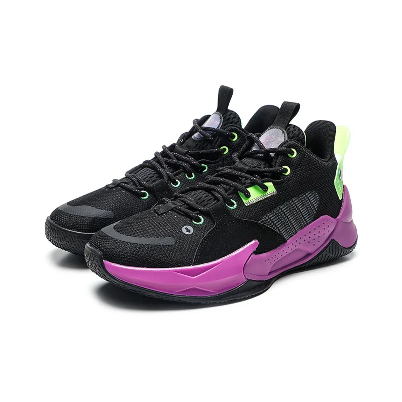 QIAODAN Uh huh Cushioning Wear Resistant Mid Top Basketball Shoes Men's Black Purple-1