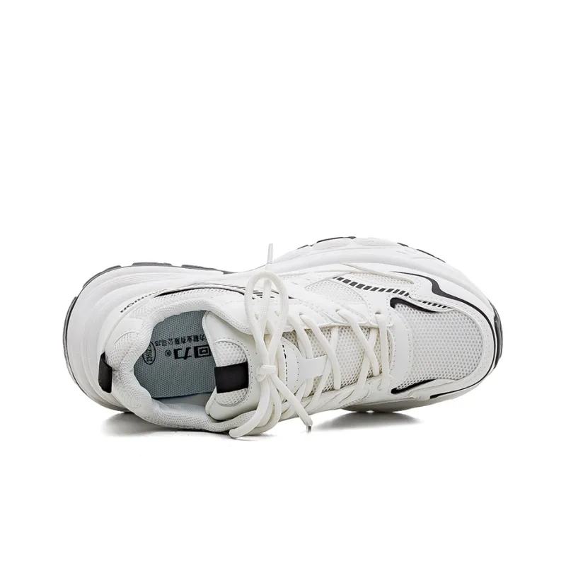 Warrior Height Increasing Abrasion Resistant Low Top Chunky Sneakers Women's White Black-2