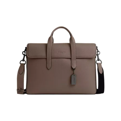 COACH Sullivan Refined Pebble Pattern Leather Shoulder Bag, Crossbody Bag, Handbag Large Size Men's Dark Stone Color