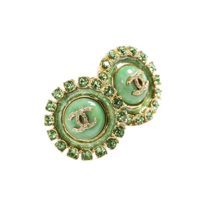 CHANEL Metal Earrings Women's Green-0