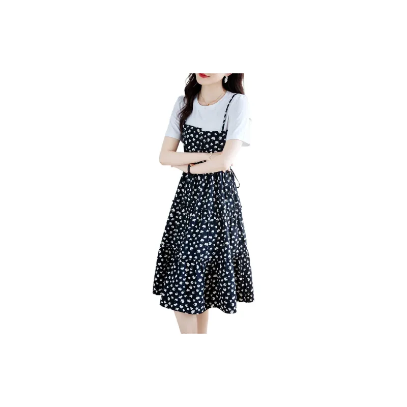 Still Quiet Short Sleeved Dress Women's Black/Multicolor-1
