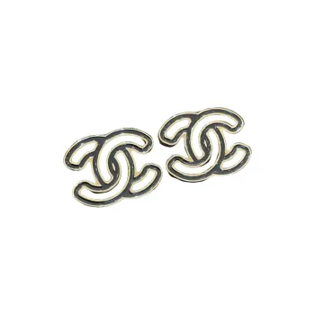 CHANEL Metal Resin Stud Earrings Unisex Gold