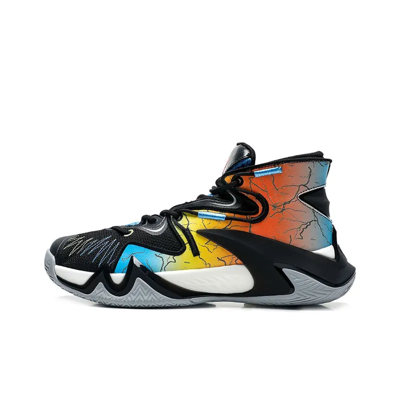 QIAODAN Uh huh Cushioning, Wear Resistant High Top Basketball Shoes Men's Black Blue-0