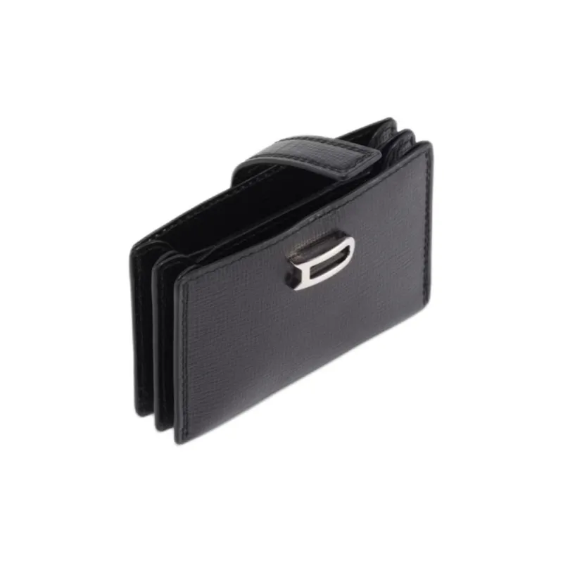 Delvau Opera Calf Grain Cow Leather Card Holder Women's Black-2