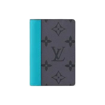 LOUIS VUITTON Leather Card Holders Men Gray/Blue