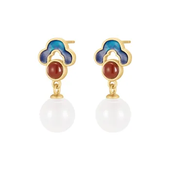 MAMADESHOUHU Earrings Pale Greenish White Jade Women's