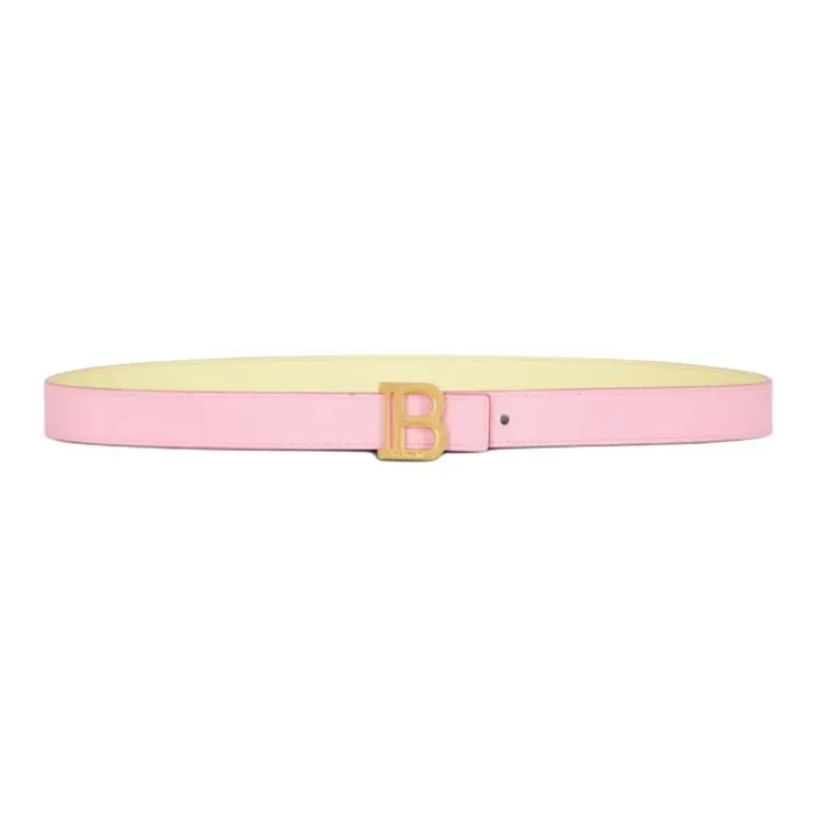 BALMAIN Carving Letter Design Leather Belts Women's Pink Width: 2CM-0