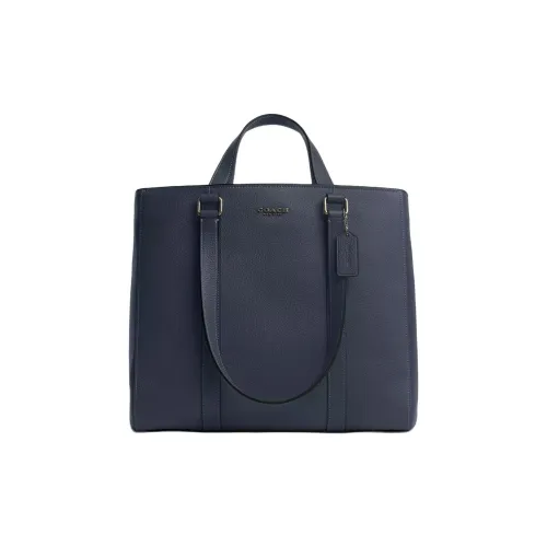 COACH Hudson Refined Pebble Pattern Leather Tote Bag, Shopping Bag, Handbag Large Size Men's Denim Color