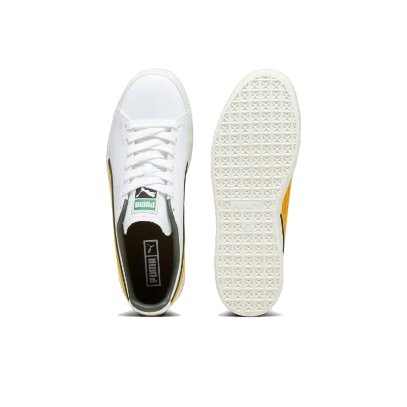 PUMA Clyde Varsity Non slip Lightweight Low Top Skateboard Shoes Unisex White Yellow-3
