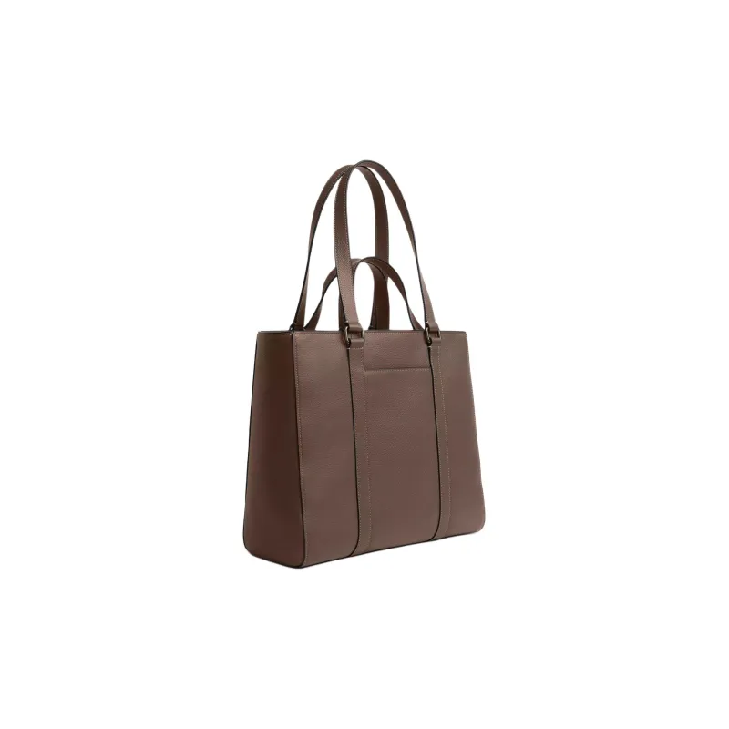 COACH Hudson Refined Pebble Pattern Leather Tote Bag, Shopping Bag, Shoulder Bag, Handbag Tubas Men's Dark Stone Color-1