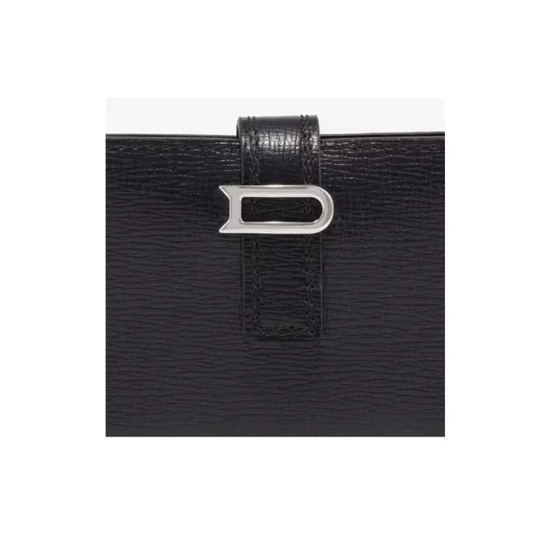 Delvau Opera Calf Grain Cow Leather Card Holder Women's Black-3