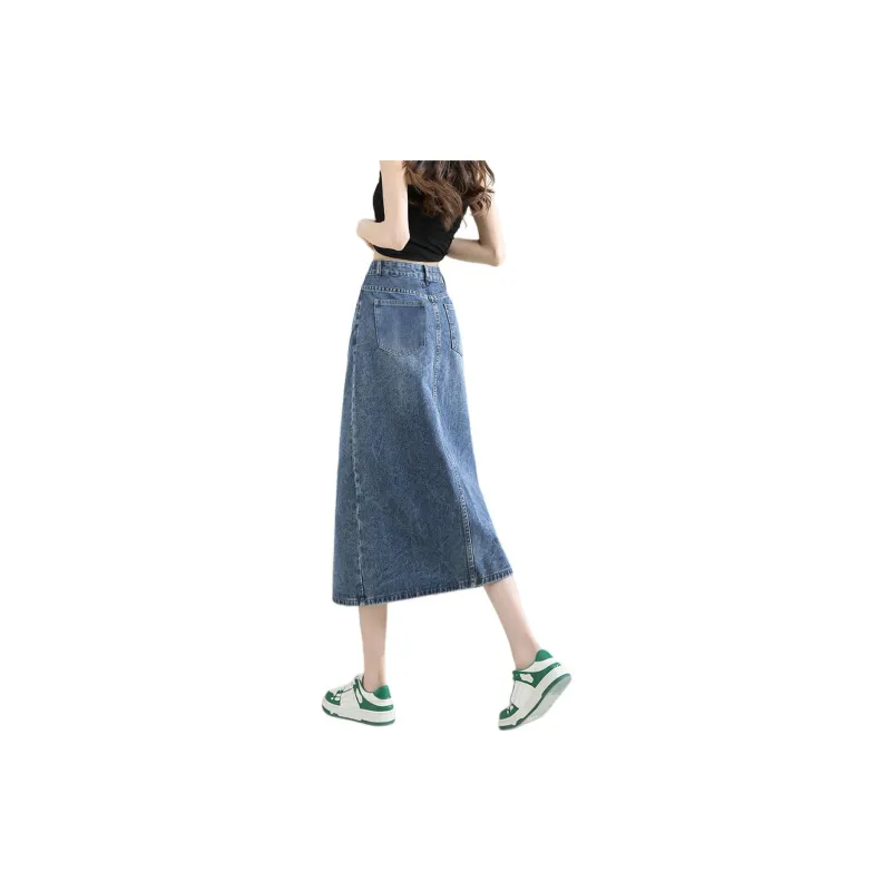 Weixi Denim Long Skirts Women's Blue-2