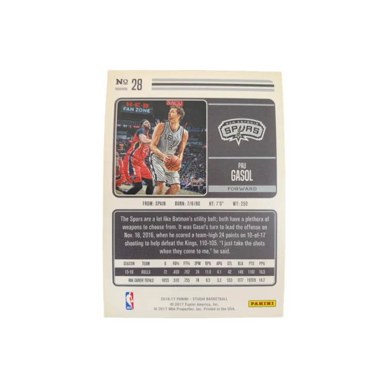 PANINI 2016 17 Spurs, Paul Gasol, Refringence, Teca, Player Card, Card Product Access Sports Cards 1 Pc-1