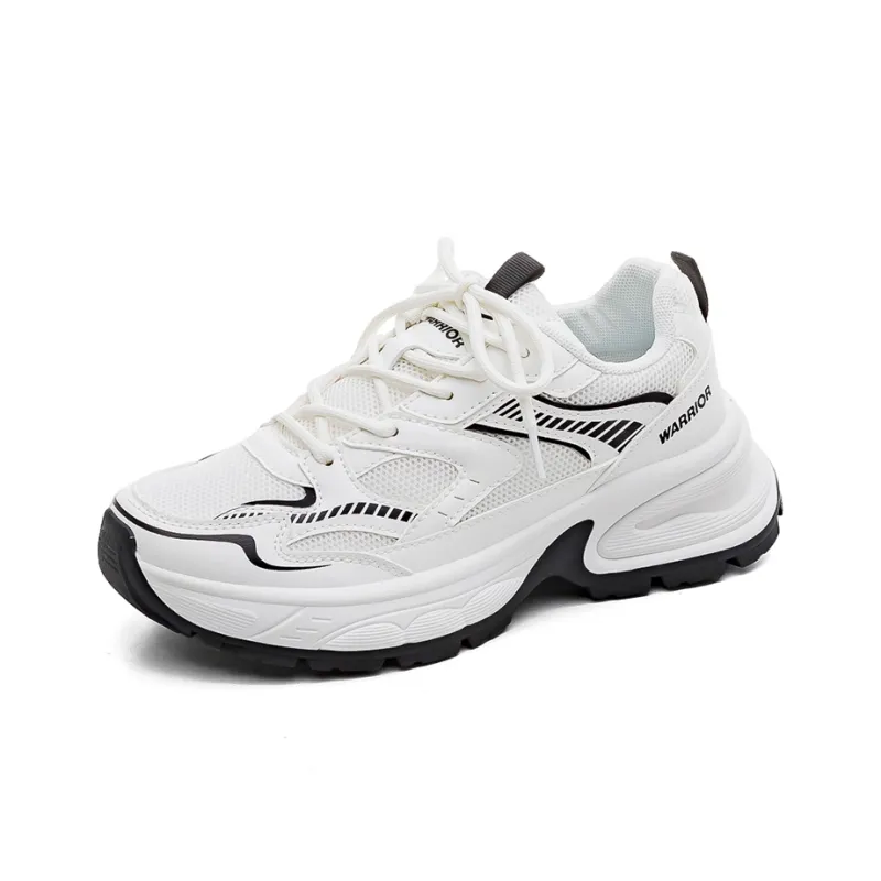 Warrior Height Increasing Abrasion Resistant Low Top Chunky Sneakers Women's White Black-1