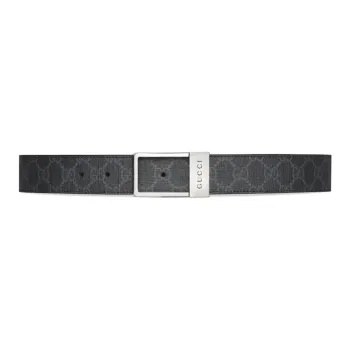 GUCCI Badge Logo Canvas Belt Men's Black Width 3.5CM