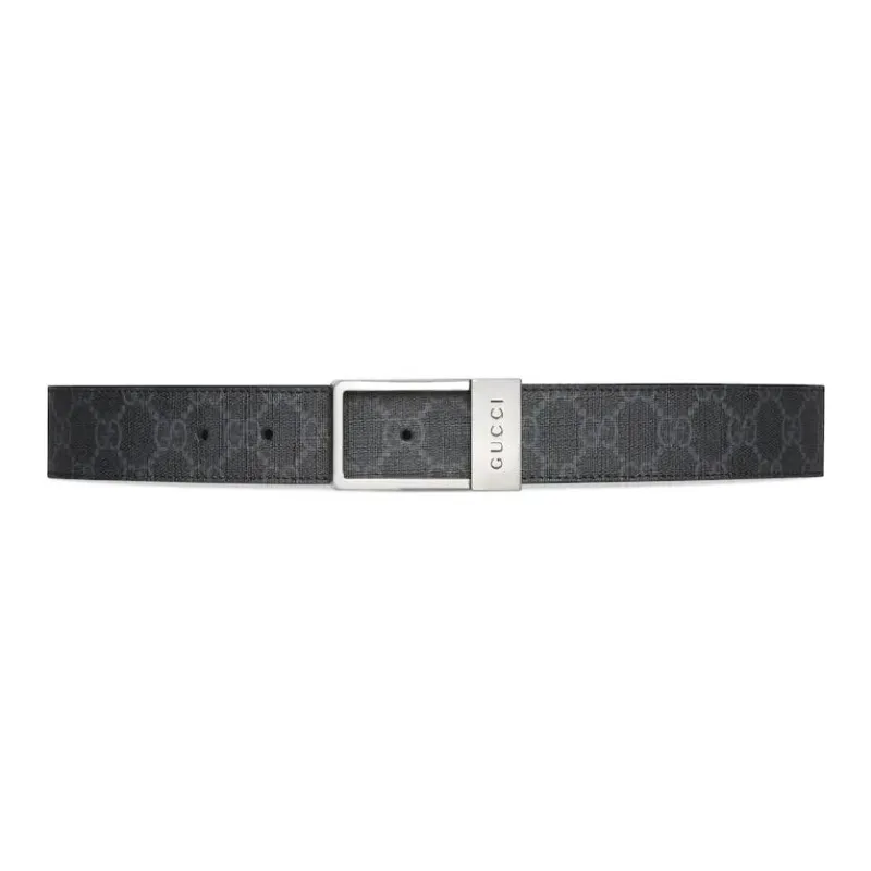 GUCCI Badge Logo Canvas Belt Men's Black Width 3.5CM-0