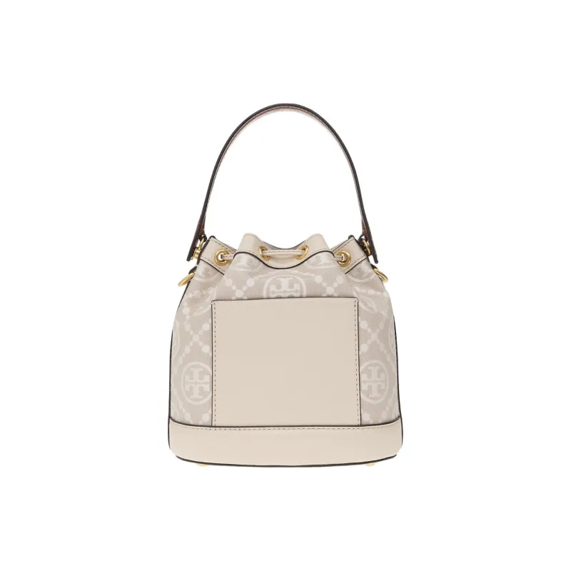 TORY BURCH T Monogram Embossed Logo Bucket Bag Almond White-3