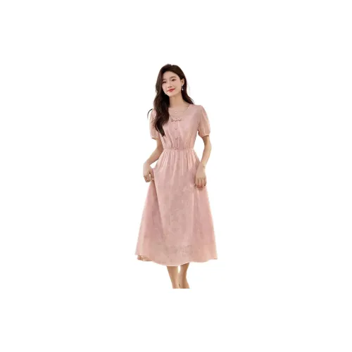 SLLSKY Short-Sleeved Dresses Women's Light Pink