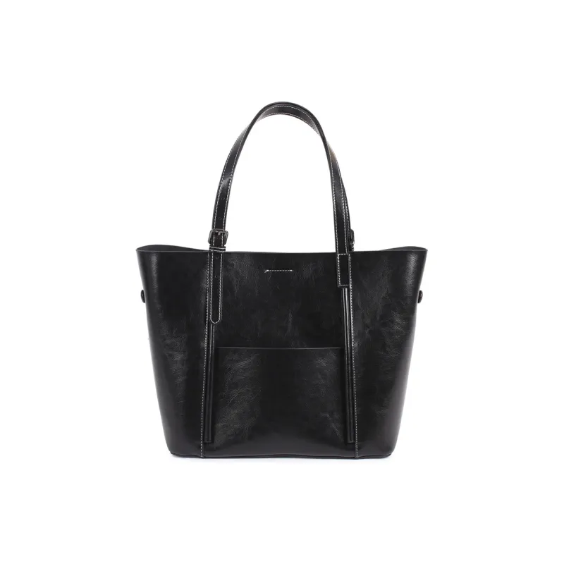 TTaG．baG Cow Leather Tote Bag, Shopping Bag, Handbag, Shoulder Bag Women's Black/Coffee/Sunset Yellow/Blue-0