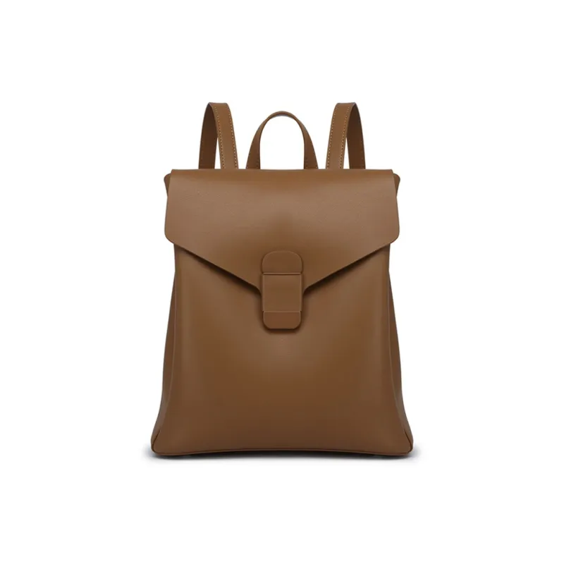TTaG．baG Cow Leather Backpack Women's Apricot Coffee/Brown/Black-5