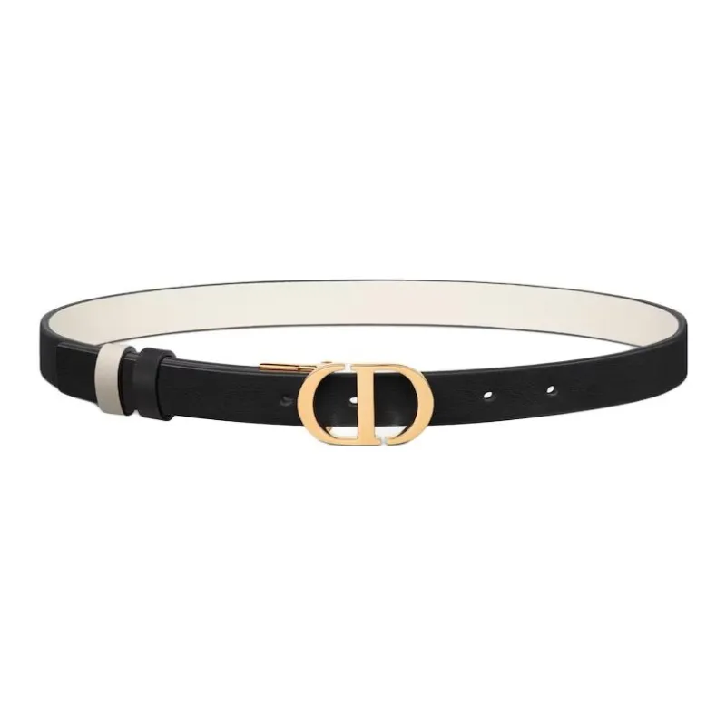 DIOR Cow Leather Belts Women's Black/Milk White Width  2CM-0