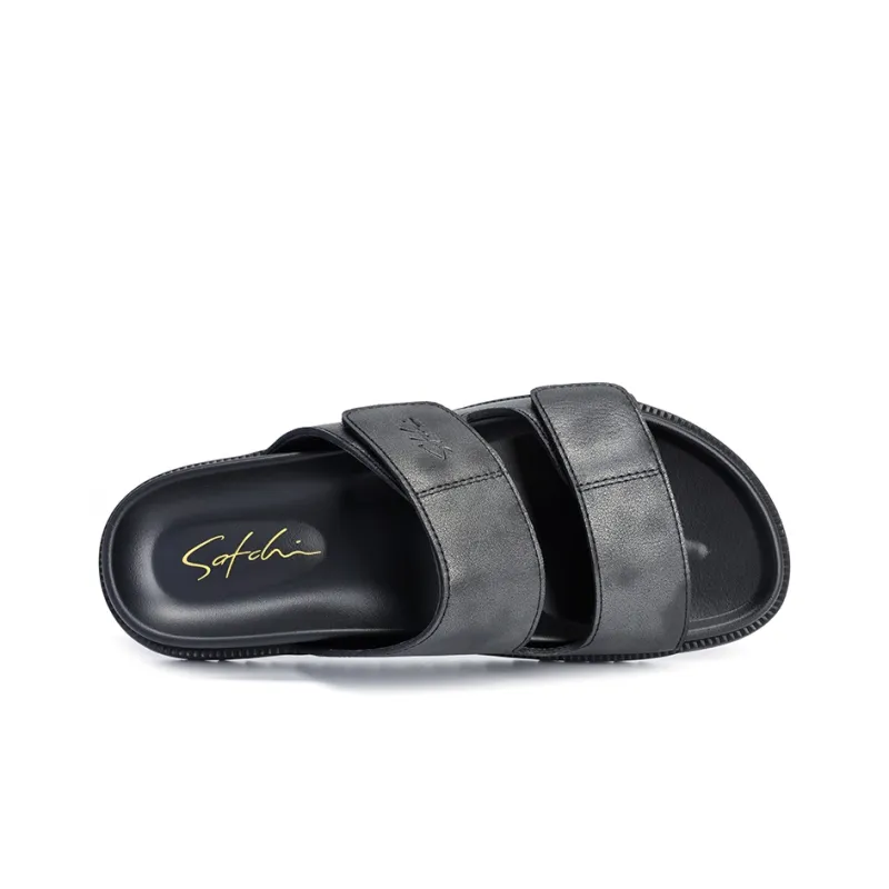 Satchi Quiet Slip Resistant Odor Resistant Abrasion Resistant Slide Slippers Men's Black-3
