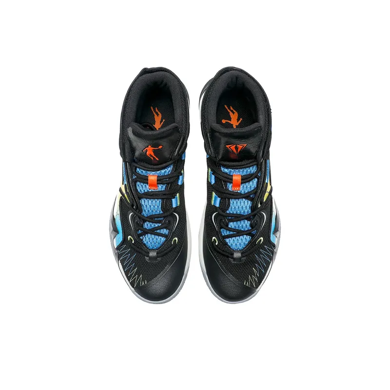 QIAODAN Uh huh Cushioning, Wear Resistant High Top Basketball Shoes Men's Black Blue-2