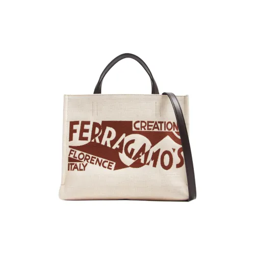 FERRAGAMO Fabric Tote Bag Shopping Bag Shoulder Bag Crossbody Bag Handbag Small Size Women's Beige