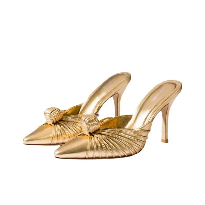 Larroude Closed Toe Slippers 9.6cm Women's Gold-2