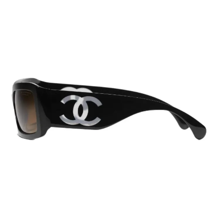 CHANEL Nylon Acetate Rectangular Sunglasses Unisex Black-2