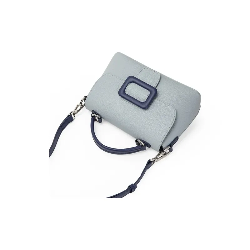Teenmix Cow Leather With Synthetic Leather Handbag, Shoulder Bag, Crossbody Bag Women's Ecru/Sky Blue-12