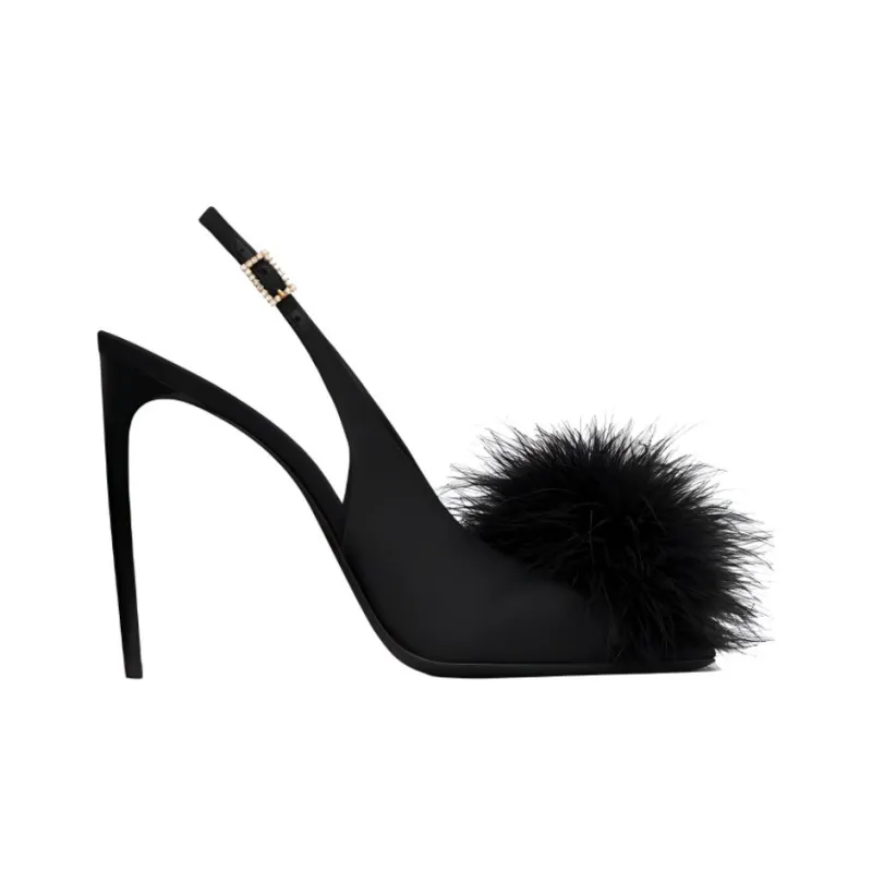 SAINT LAURENT Faux-fur Detail 110mm Sandals-1