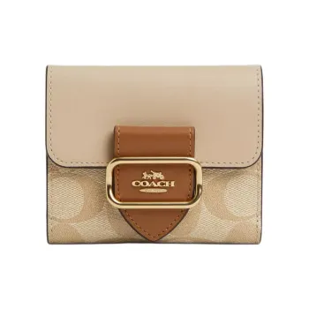 COACH Morgan Canvas With Calfskin Wallet Mini Women's Ivory & Light Khaki & Khaki Multicolor