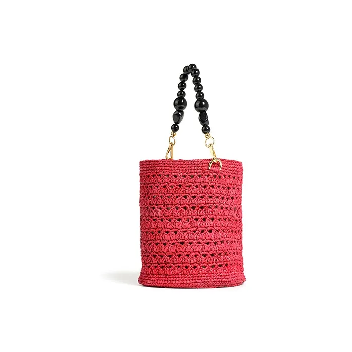 Beau Today Raffia Handbag Medium Size Women's Red-1