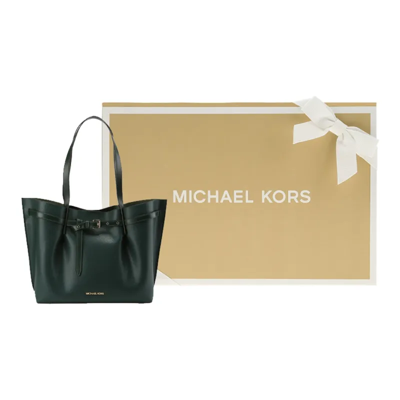 MICHAEL KORS Emilia Cow Split Leather Tote Bag Shopping Bag Handbag Shoulder Bag Women's Dark Green-4