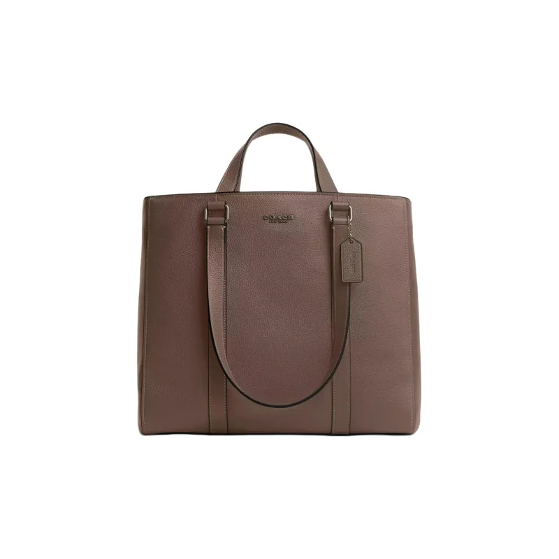 COACH Hudson Refined Pebble Pattern Leather Tote Bag, Shopping Bag, Shoulder Bag, Handbag Tubas Men's Dark Stone Color-0