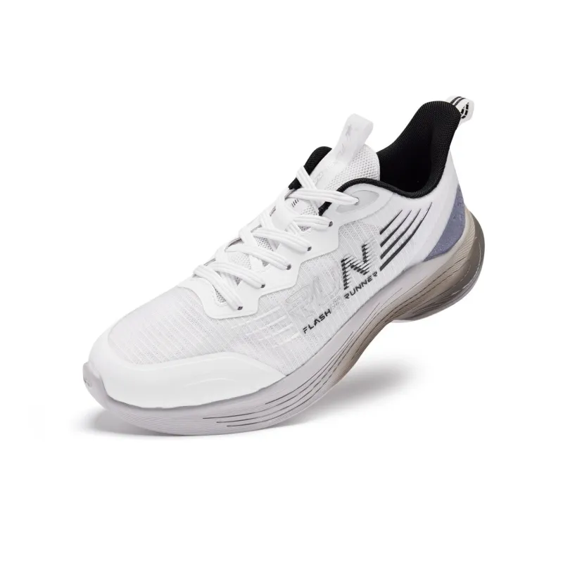 QIAODAN Durable Breathable Low Top Running Shoes Men's White Silver-4