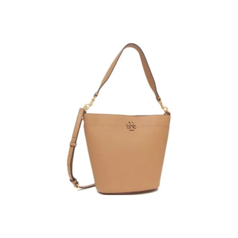 TORY BURCH McGraw Leather Bucket Bag, Portable Crossbody Bag, Shoulder Bag Women's Brown-1