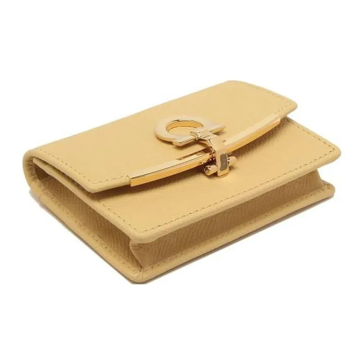 FERRAGAMO Leather Card Holder Women's Yellow-4