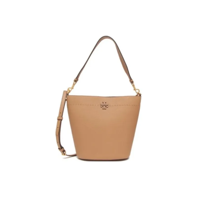 TORY BURCH McGraw Leather Bucket Bag, Portable Crossbody Bag, Shoulder Bag Women's Brown-0