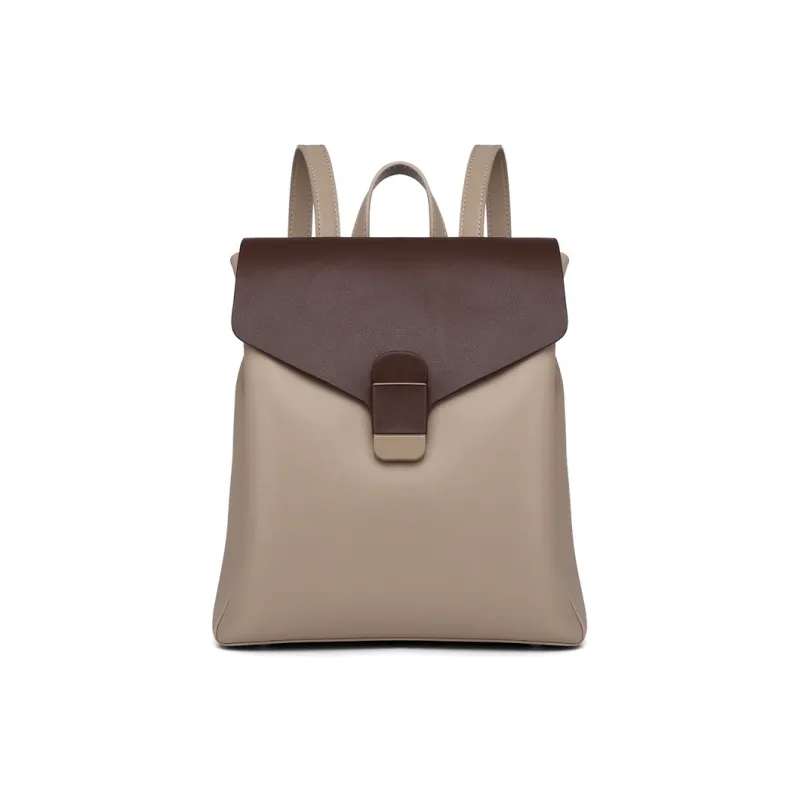 TTaG．baG Cow Leather Backpack Women's Apricot Coffee/Brown/Black-0