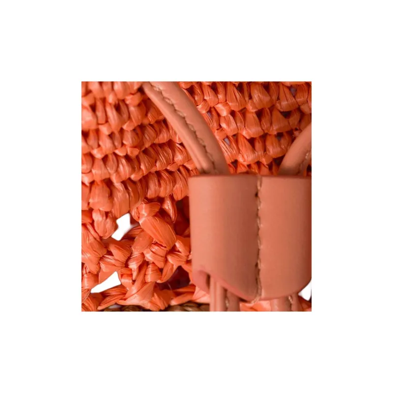 MIU MIU Woven Fabric With Leather Bucket Bag, One Shoulder Handbag Mini Women's Tulip With Cognac-3