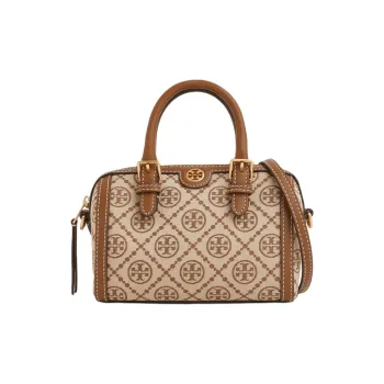 TORY BURCH T Monogram Fabric With Leather Boston Bag Shoulder Bag Crossbody Bag Handbag Mini Women's Hazelnut Brown