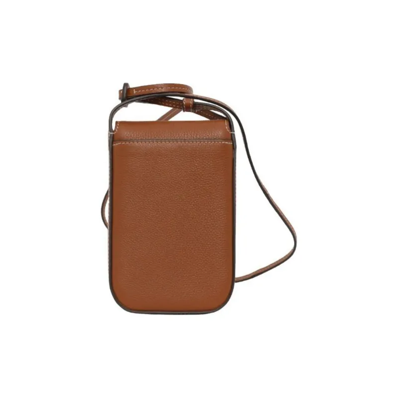 TORY BURCH Leather Mobile Phone Crossbody Bag Mini Women's Light Tea Brown-1