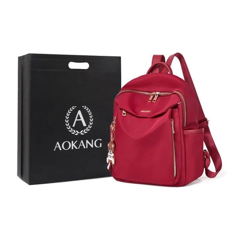 AOKANG Fabric, Synthetic Leather Business Commute Bag Canvas Backpack Regular Women's Black/Red-5