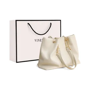 VINEY Cow Leather Handbag Shoulder Bag Tote Bag Shopping Bag Large Size Women's White