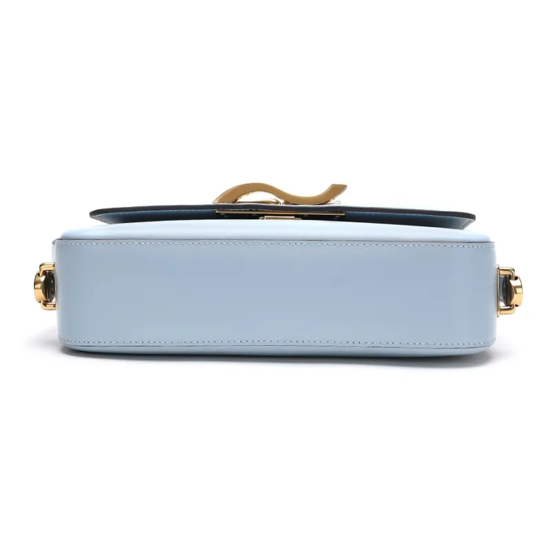 Satchi Cowhide Leather Shoulder Bag Small Size Women's Black Light Blue-11