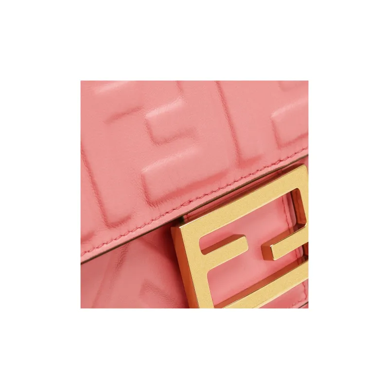 FENDI Baguette Leather Shoulder Bag Crossbody Bag Handbag Medium Size Women's Pink-4