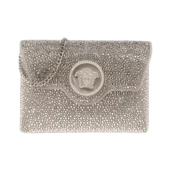 VERSACE La Medusa Satin With Crystal Accents Clutch Women's Silver